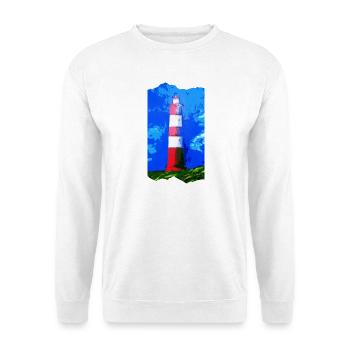 Leuchtturm Nordsee Kunstmotiv Jörg Langhans - Unisex Pullover - Weiß - Vorne - Alina (178cm) & Michal (187cm)