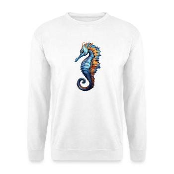 Seepferdchen Blau Orange Illustration - Unisex Pullover - Weiß - Vorne - Alina (178cm) & Michal (187cm)