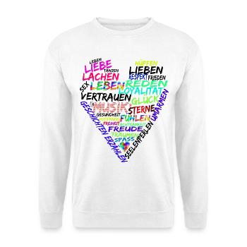 Herz Text Leben Lieben Lachen und Mehr - Unisex Pullover - Weiß - Vorne