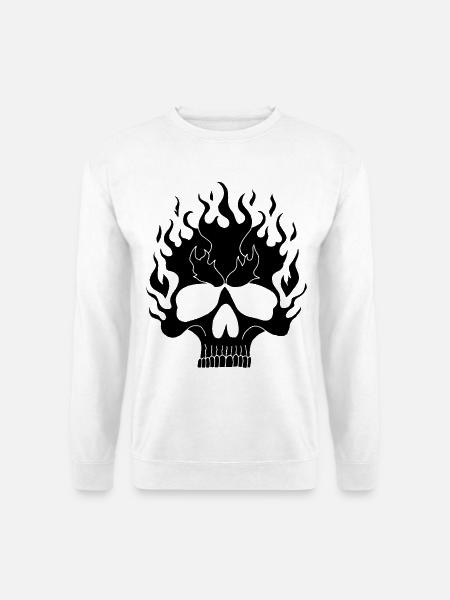 Black Flaming Skull - Unisex Sweatshirt - white