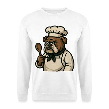 Bulldogge Koch mit Löffel Küche Maskottchen Kunst - Unisex Pullover - Weiß - Vorne