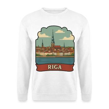 Autocollant rétro de voyage de la vieille ville de Lettonie de Riga - Sweat-shirt Unisexe - blanc - Devant