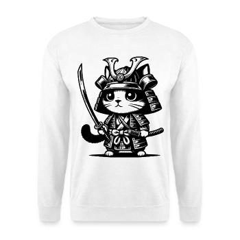Samurai-Katze – Originalgeschenk - Unisex Pullover - Weiß - Vorne