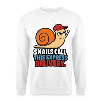 Snails Call This Express Delivery - Unisex Pullover - Weiß - Vorne - Alina (178cm) & Michal (187cm)