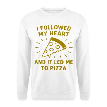 Herz folgt der Pizza - Unisex Pullover - Weiß - Vorne - Alina (178cm) & Michal (187cm)