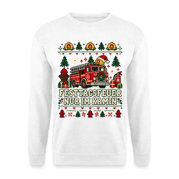 Festtagsfeuer nur im Kamin - Unisex Pullover - Weiß - Vorne - Alina (178cm) & Michal (187cm)