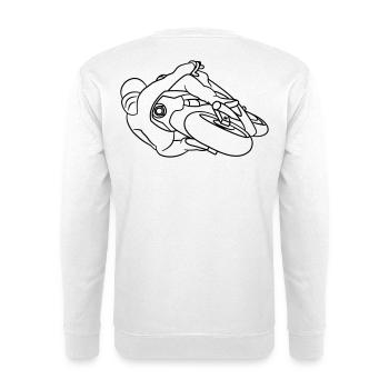 Rennmotorrad in Schräglage - von hinten, dunkel - Unisex Pullover - Weiß - Hinten