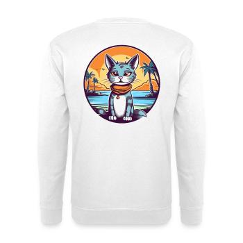 Cartoon cat in tropical paradise - Unisex Sweatshirt - white - Back