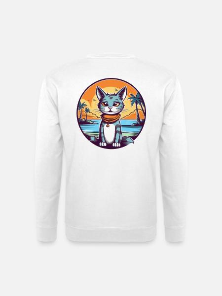 Karikaturkatze im Tropenparadies - Unisex Pullover - Weiß