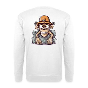 Abenteuerliches Affenkunstwerk mit Bergsteigerhut - Unisex Pullover - Weiß - Hinten