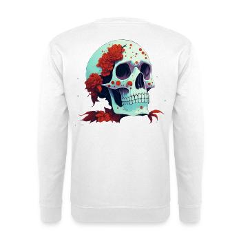 Schädel mit roten Blumen - Unisex Pullover - Weiß - Hinten