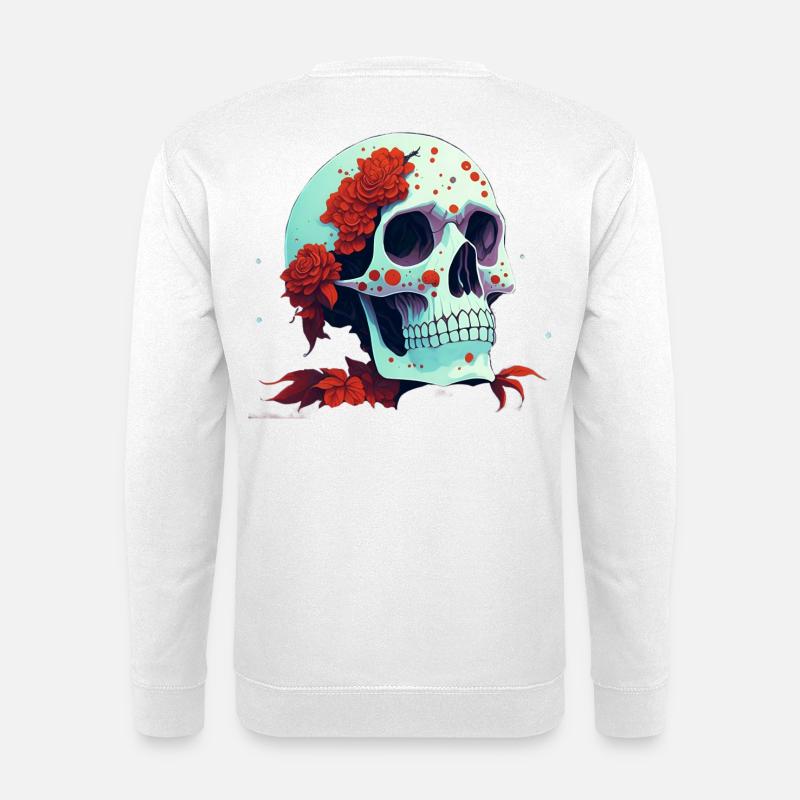 Schädel mit roten Blumen - Unisex Pullover - Weiß
