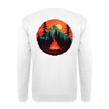 Outdoor Romantik - Lagerfeuer im Bergpanorama - Unisex Pullover - Weiß - Hinten
