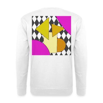 Geometrische Abstraktion Neon Pink - Unisex Pullover - Weiß - Hinten - Michal (187cm)