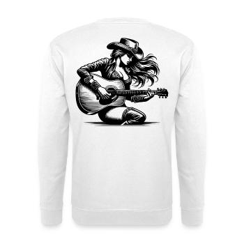 Woman with Guitar – Retro Line Art Clipart - Unisex Sweatshirt - white - Back