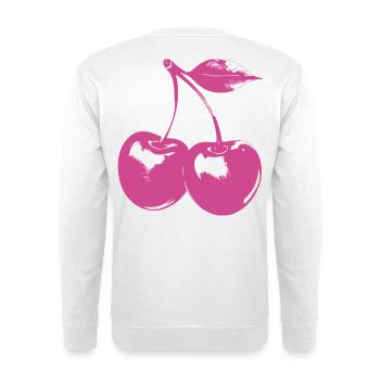 Retro Kirschen Motiv – Pink Rockabilly Look - Unisex Pullover - Weiß - Hinten