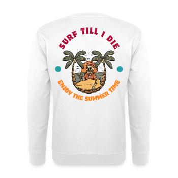 Strandleben mit Totenkopf und Surfbrettern - Unisex Pullover - Weiß - Hinten