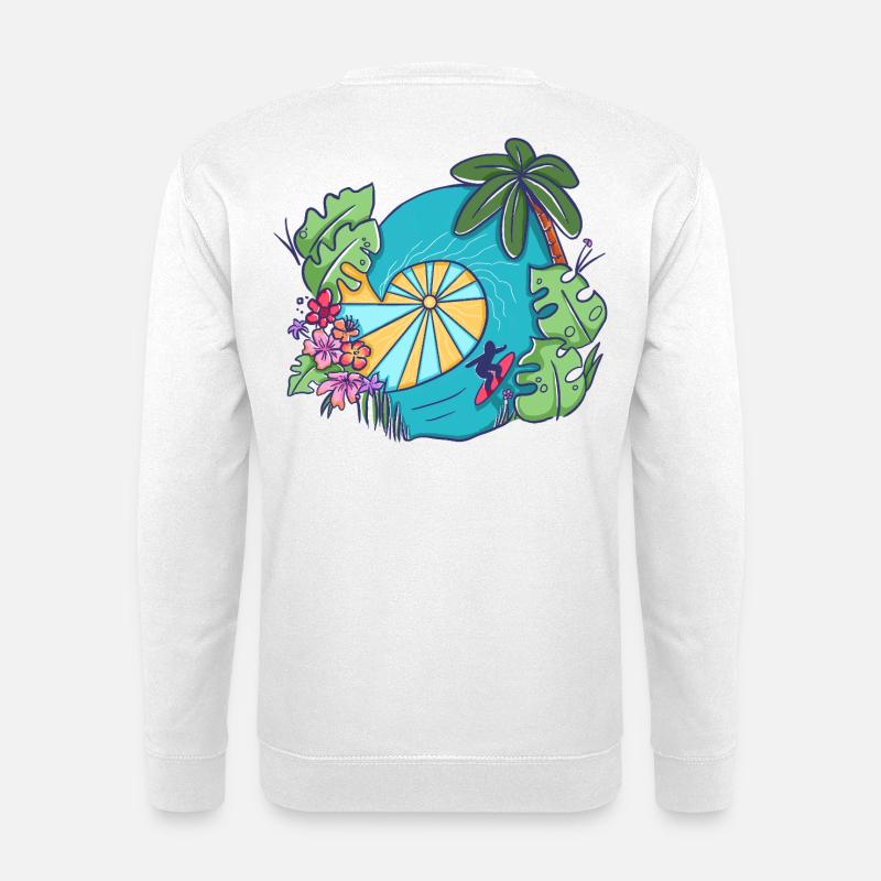 Tropical Ocean Wave with Palms – Summer Art - Unisex Pullover - Weiß