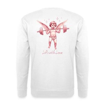 Lift with Love – Vintage Cherub Gym Sticker - Unisex Sweatshirt - white - Back