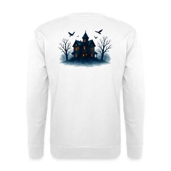Blaues Spukhaus im Mondlicht - Unisex Pullover - Weiß - Hinten