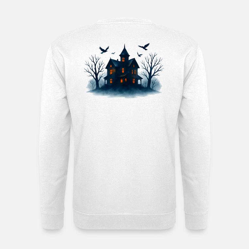 Blaues Spukhaus im Mondlicht - Unisex Pullover - Weiß