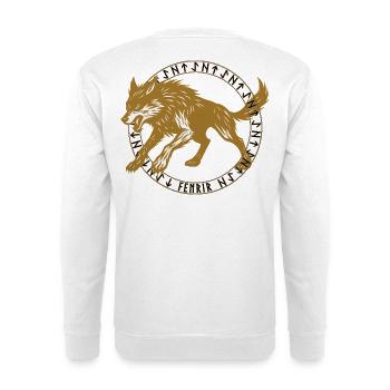 Golden Fenrir in the Viking Rune Circle - Unisex Sweatshirt - white - Back
