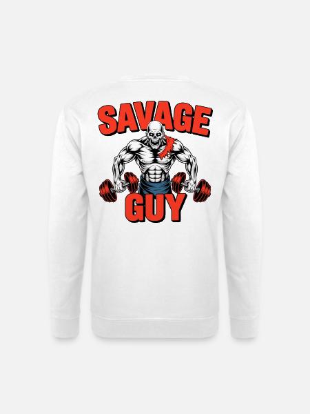 Savage Guy Weightlifting Skull - Unisex Sweatshirt - white