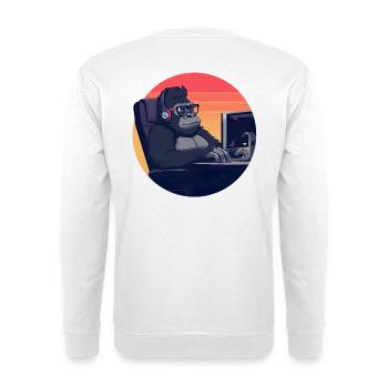 Retro IT Nerd Gorilla PC Arbeitsplatz - Unisex Pullover - Weiß - Hinten