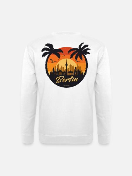 « Coucher de soleil rétro sur la ligne d’horizon de Berlin avec des palmiers » - Sweat-shirt Unisexe - blanc