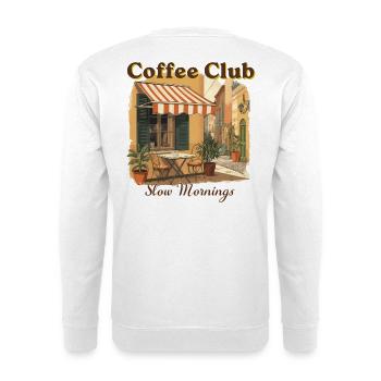 Coffee Club – Slow Mornings - Unisex Pullover - Weiß - Hinten - Michal (187cm)