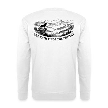 The Path Finds The Patient Wolf Mountain Outdoor  - Unisex Pullover - Weiß - Hinten - Michal (187cm)
