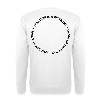 Pressure Is A Privilege Apparel  - Unisex Pullover - Weiß - Hinten - Michal (187cm)
