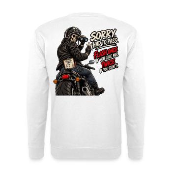 Flash Your Lights – Biker Popularitätsumfrage - Unisex Pullover - Weiß - Hinten - Michal (187cm)