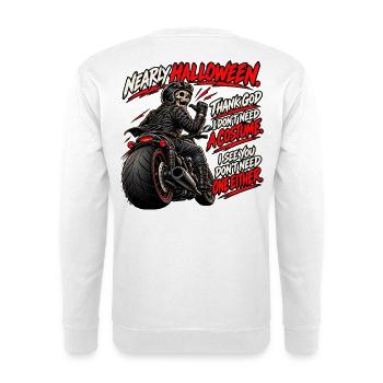 Biker Halloween-Schädel – Kein Kostüm nötig - Unisex Pullover - Weiß - Hinten - Michal (187cm)