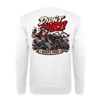 Hat nicht geschadet – Biker's Pride Motorrad-Humor - Unisex Pullover - Weiß - Hinten - Michal (187cm)