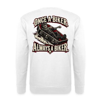 Einmal Biker, immer Biker – Skelett-Sarg - Unisex Pullover - Weiß - Hinten - Michal (187cm)
