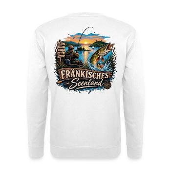 Fränkisches Seenland Hecht Angler Motiv - Unisex Pullover - Weiß - Hinten - Michal (187cm)