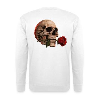 Totenkopf-und-Rosen-Liebe - Unisex Pullover - Weiß - Hinten - Michal (187cm)