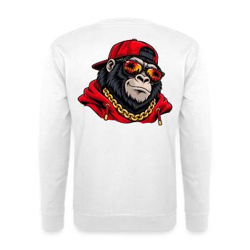 Cooler Gorilla mit Sonnenbrille – Urbane Streetwear - Unisex Pullover - Weiß - Hinten - Michal (187cm)