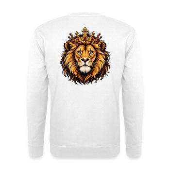 Majestätischer Löwe mit goldener Krone – Königlicher Dschungelverwandter - Unisex Pullover - Weiß - Hinten - Michal (187cm)