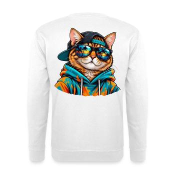 Cool Cat mit Sonnenbrille – tropische Sommerstimmung - Unisex Pullover - Weiß - Hinten - Michal (187cm)