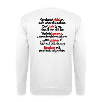 Roter Mehrsprachiger Text-Stack - Unisex Pullover - Weiß - Hinten - Michal (187cm)