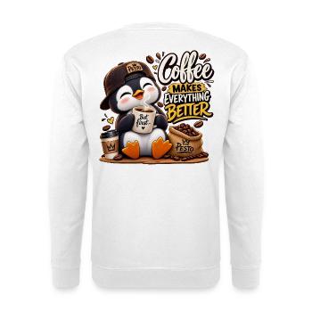 Design Süßer Pinguin Coffee Lover Kaffee macht all - Unisex Pullover - Weiß - Hinten - Michal (187cm)