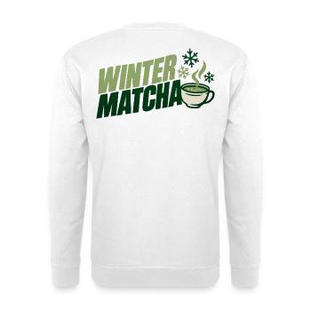Grüne Winter Matcha Tasse - Unisex Pullover - Weiß - Hinten - Michal (187cm)