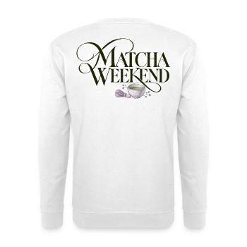 Matcha Wochenende Matcha Weekend Design - Unisex Pullover - Weiß - Hinten - Michal (187cm)