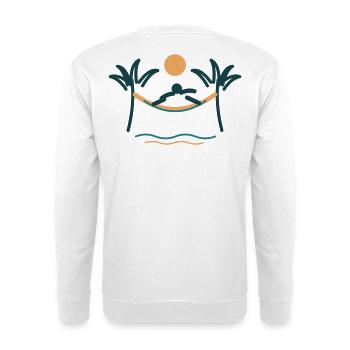 Palmenstrand Hängemattenzauber - Unisex Pullover - Weiß - Hinten - Michal (187cm)