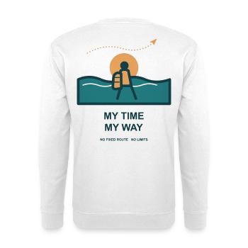 Meine Zeit Mein Weg - Unisex Pullover - Weiß - Hinten - Michal (187cm)