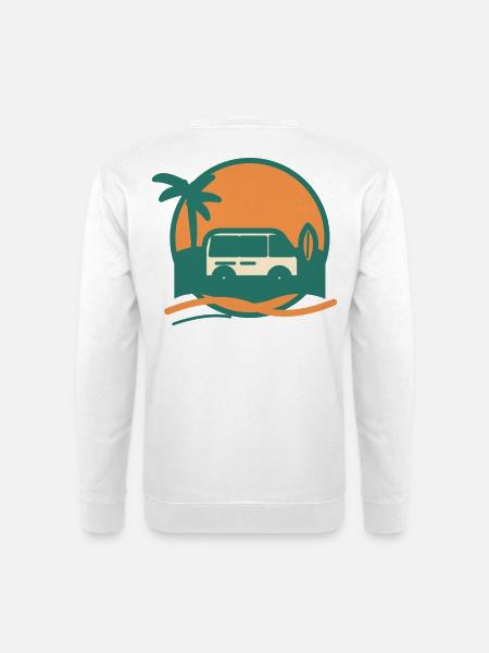 Sonnenuntergang Surfbus am Strand - Unisex Pullover - Weiß