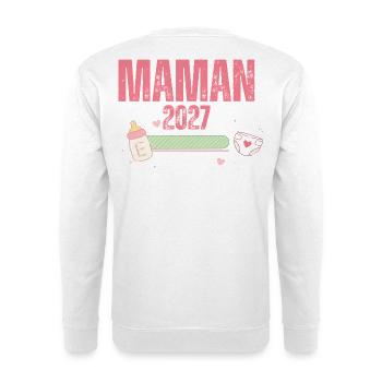 Mutter 2027 Schwangerschaftsankündigung – Werdende Mutter - Unisex Pullover - Weiß - Hinten - Michal (187cm)