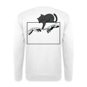  Backprint: Katzen-Mama Cartoon-Katzen - Unisex Pullover - Weiß - Hinten - Michal (187cm)